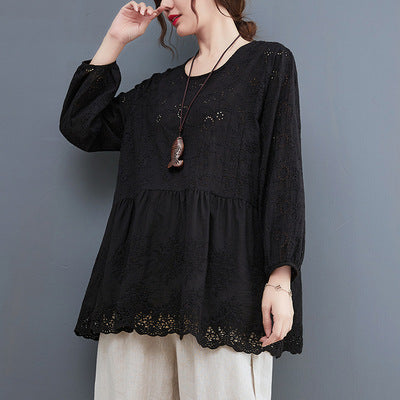 Blusa Manga Larga Cuello Redondo con Recortes y Bordados - Image 3