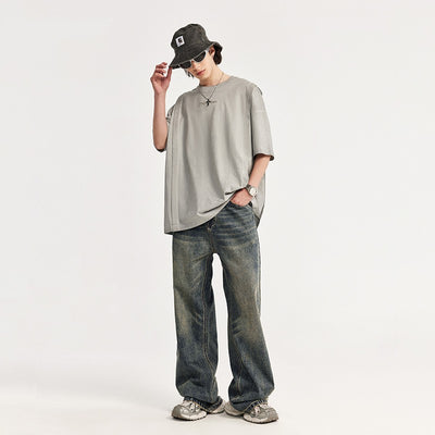 Pantalones Vaqueros Rectos Baggy con Detalles Vintage y Efecto Gastado