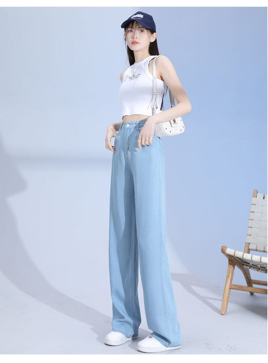 Pantalones Lyocell Rectos Cintura Alta Efecto Seda Pierna Ancha - Image 21
