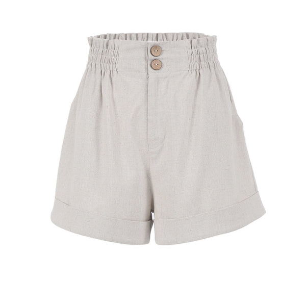 Pantalón de Lino y Algodón con Cintura Elástica Estilo Retro