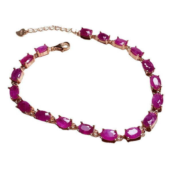 Pulsera de Plata 925 con Rubí Natural Estilo Retro