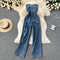 Pantalón Palazzo Denim de Cintura Alta con Top Tubo para Primavera y Verano