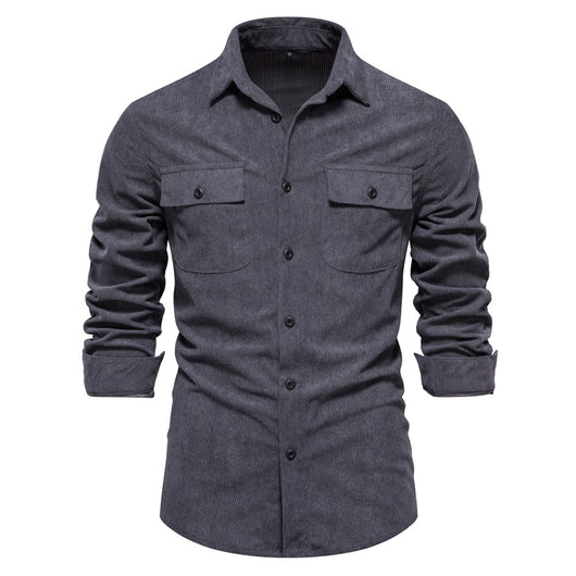 Camisa Slim Fit de Pana Manga Larga Colores Sólidos para Hombre - Image 12