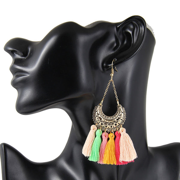 Aretes Bohemios Largos con Borlas