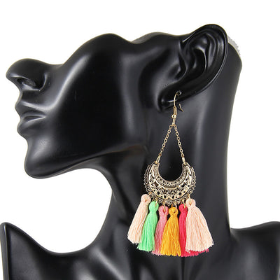 Aretes Bohemios Largos con Borlas