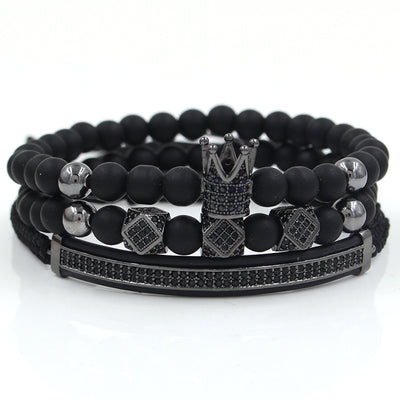 Pulsera de Acero Inoxidable con Corona Incrustada 6mm Acabado Negro Mate - Image 3