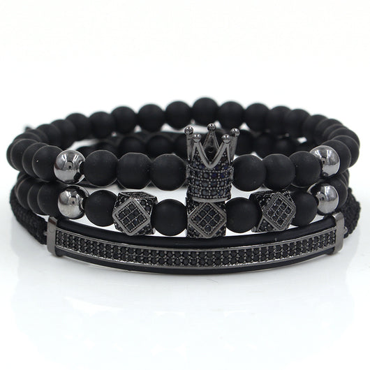 Pulsera de Acero Inoxidable con Corona Incrustada 6mm Acabado Negro Mate - Image 3