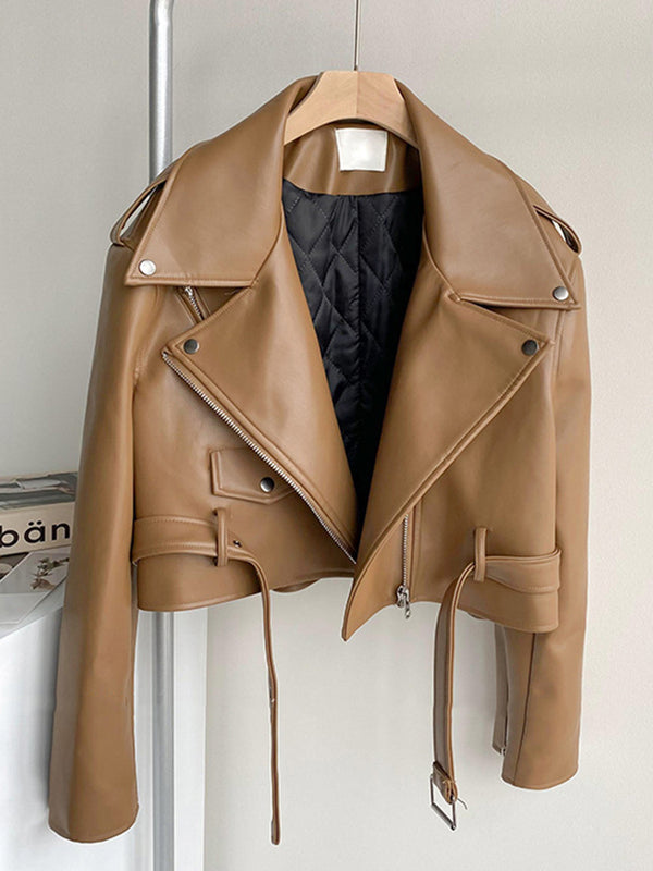 Chaqueta de Cuero Marrón para Motociclista Mujer - Image 5