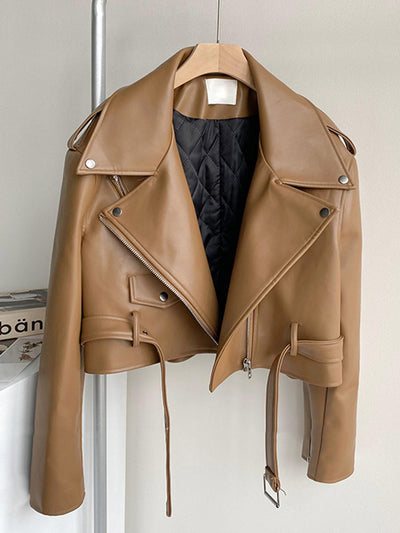 Chaqueta de Cuero Marrón para Motociclista Mujer - Image 5