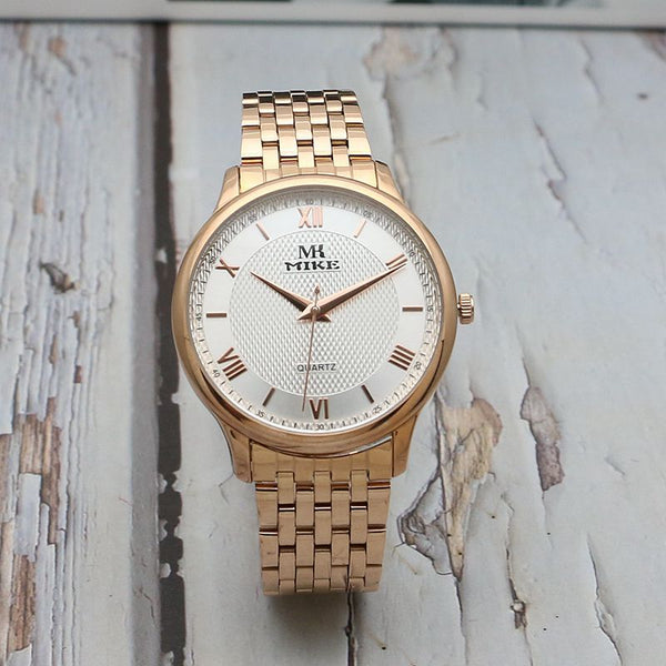 Reloj de Hombre Acero Inoxidable Dorado Resistente al Agua - Estilo Moderno Cuarzo