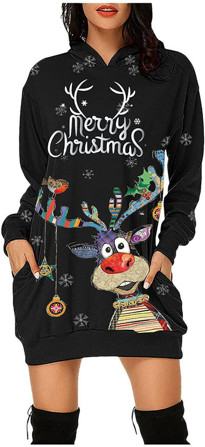 Vestido Sudadera Navideño con Capucha para Mujer - Manga Larga Otoño - Image 3
