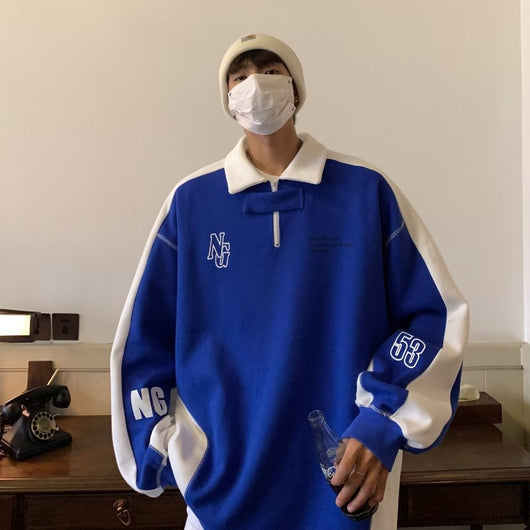 Suéter Polo Hombro Descubierto Estilo Preppy Americano para Parejas - Image 6