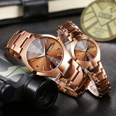Reloj de Pareja Dorado Luminoso con Correa de Acero Impermeable - Image 4
