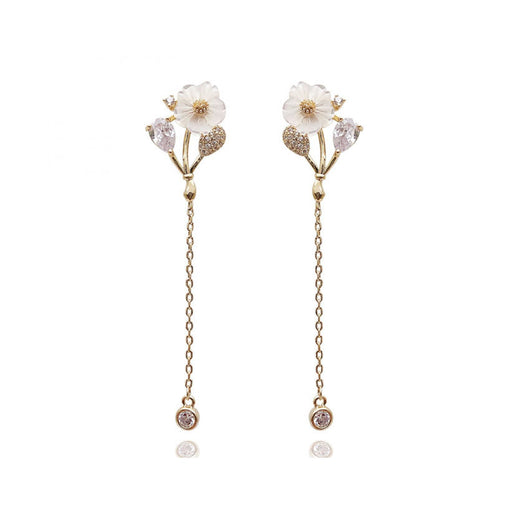 Aretes de Perla con Borla de Flor y Aguja de Plata - Estilo Coreano Elegante - Image 9