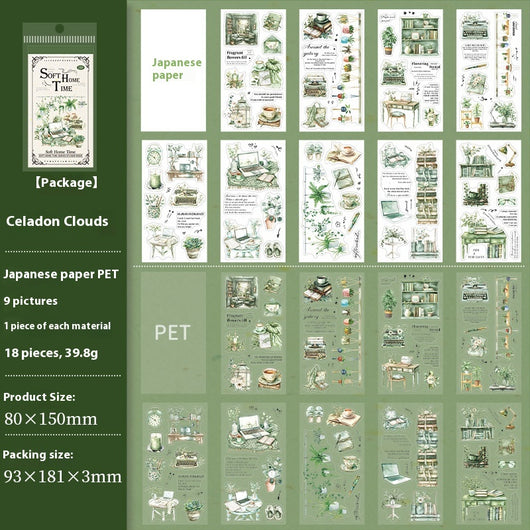 Soft Home Time Series decorative stickers featuring retro-style illustrations of furniture, books, and flowers. - Image 11