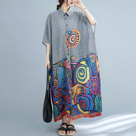 Vestido Camisero Artístico Talla Grande con Estampado Verano - Image 11