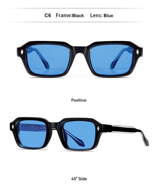 Black square-frame sunglasses with dark lenses and small silver diamond accents on the temples. - Image 21