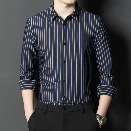 Camisa Elástica Sin Costuras con Rayas para Hombre