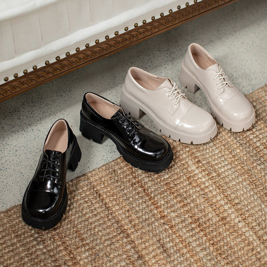 Zapatos Oxford Mujer Estilo Británico Suela Gruesa con Cordones - Image 6