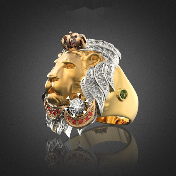 Anillo de Hombre León Rey Piedras Preciosas Personalizado de Lujo