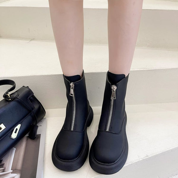 Botas Estilo Británico Gris Elefante con Suela Gruesa - Primavera y Otoño