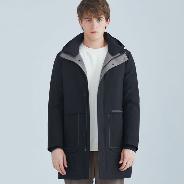 Chaqueta Impermeable de Plumón de Pato Blanco con Capucha para Hombre