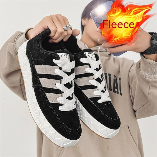 Zapatos Casuales Hombre Estilo Hong Kong Cálidos con Forro de Terciopelo Retro