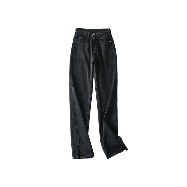 Pantalones Vaqueros Rectos Cintura Alta Mujer - Jeans Slim Suelto Otoño Invierno Mom Jeans