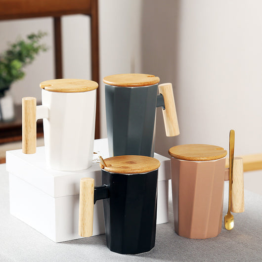 Taza de Cerámica Recta con Asa de Madera - Image 2