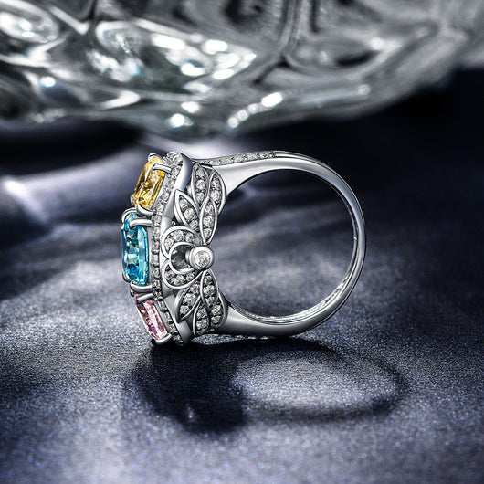 Anillo de Diamante Fancy Amarillo y Azul de 4 Quilates con Incrustaciones - Image 10