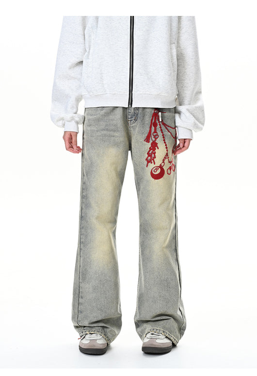 Pantalones Holgados con Bordado Vintage y Cierre - Image 11
