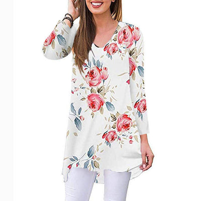 Blusa Casual Floral de Manga Larga Cuello V - Image 6