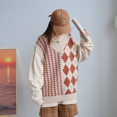 Camisa Tejida con Diseño Rombo y Chaleco Superpuesto - Image 8