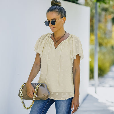 Blusa de Lunares en Gasa Manga Corta para Mujer - Image 6