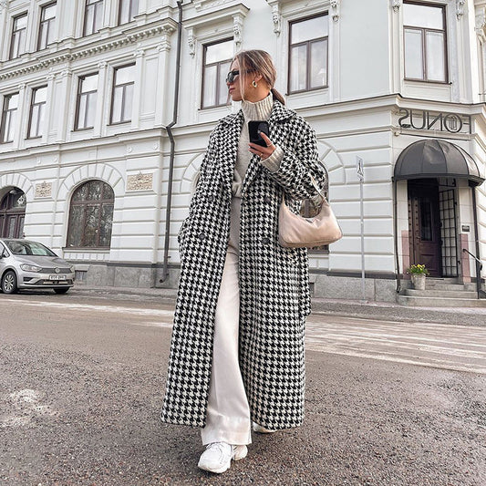 Abrigo Trench Cuadros Pied de Poule Elegante para Mujer