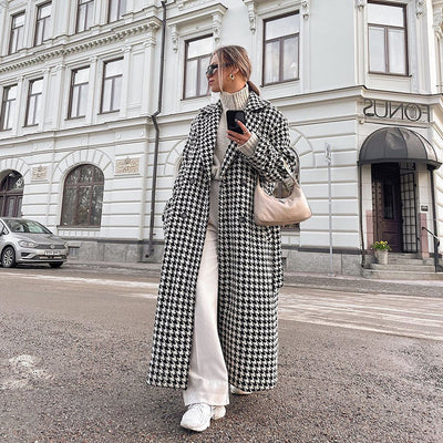 Abrigo Trench Cuadros Pied de Poule Elegante para Mujer