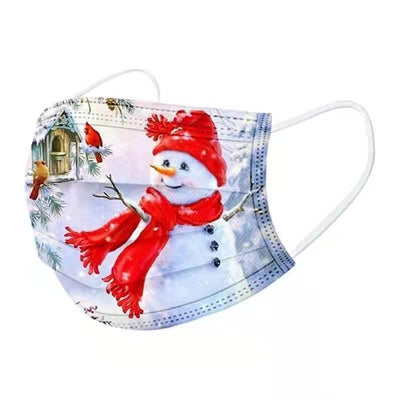 Disposable adult Christmas mask with Santa Claus, a red bird, and "JOY" in candy canes on a black background. - Image 9
