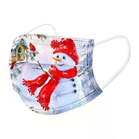 Disposable adult Christmas mask with Santa Claus, a red bird, and "JOY" in candy canes on a black background. - Image 9