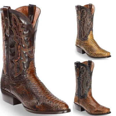 Botas de Hombre Patchwork Acolchadas con Punta Bordada