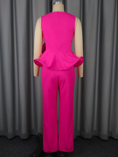 Conjunto Elegante: Blusa Floral Escote V sin Mangas + Pantalón Recto Cintura Alta - Image 12