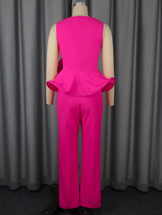 Conjunto Elegante: Blusa Floral Escote V sin Mangas + Pantalón Recto Cintura Alta - Image 12