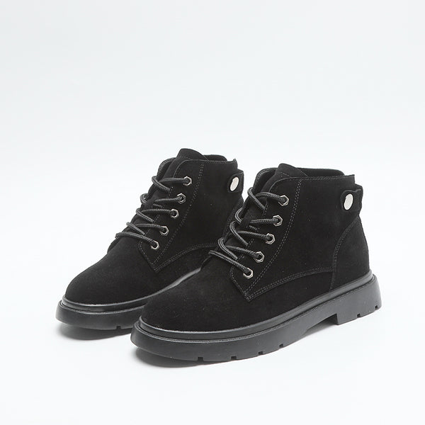 Botas Cortas de Cuero Gamuza con Suela Gruesa - Estilo Casual Trendy