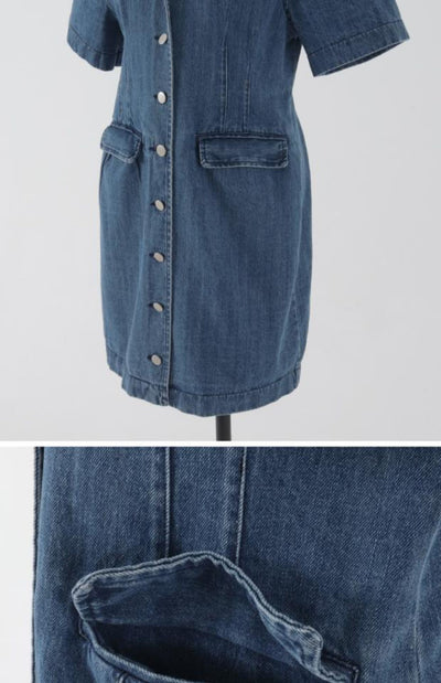 Vestido Denim Holgado con Bolsillos Dobles - Manga Corta - Image 10