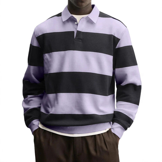 Camiseta Holgada de Rayas con Cuello Relajado y Mangas Largas - Image 4