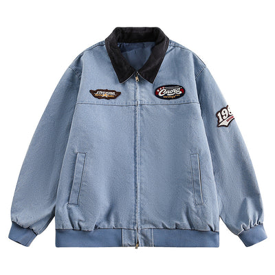 Chaqueta de Mezclilla Universitaria con Bordado en Solapa para Parejas - Image 5