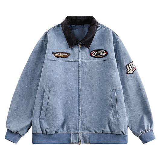 Chaqueta de Mezclilla Universitaria con Bordado en Solapa para Parejas - Image 5