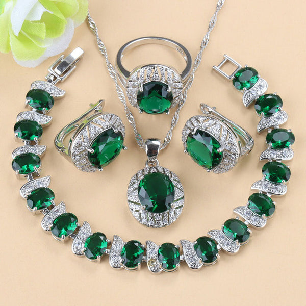Conjunto de Joyas con Piedras Preciosas: Collar, Aretes y Anillo de Cuatro Piezas