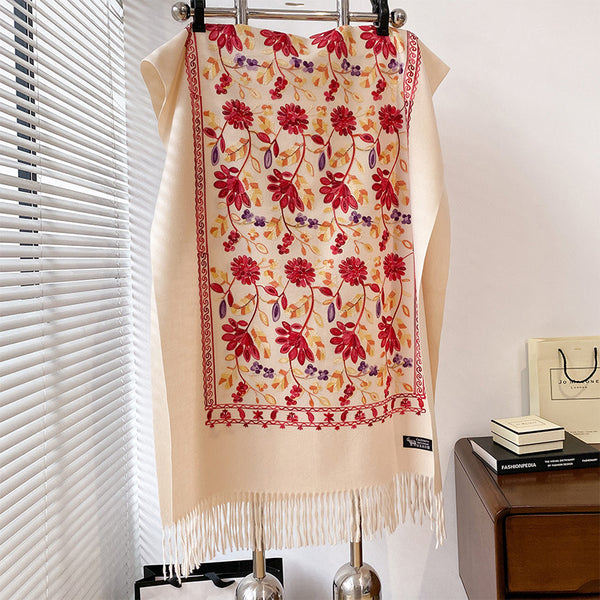 Chal de Cachemira Otoño Invierno con Bordado Floral Étnico Retro Artístico - Image 6