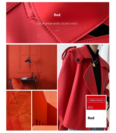 Chaqueta de Cuero Genuino para Mujer - Abrigo Corto de Piel de Oveja Holgado - Image 21