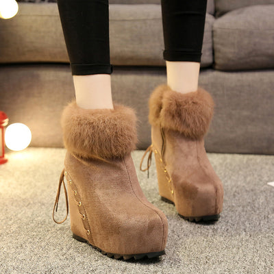 Botas Cortas de Cuña con Forro de Conejo Real para Mujer - Diseño Elevador - Image 4